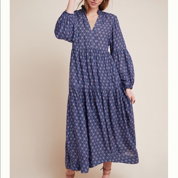 blue maxi dress anthropologie Buy Anthropologie Blue Floral Short Sleeved V-Neck Somerset Maxi Dress With Cinched Waist from Next USA